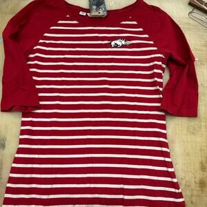 Cutter & Buck Women's Red and White Striped Short Sleeve Tee